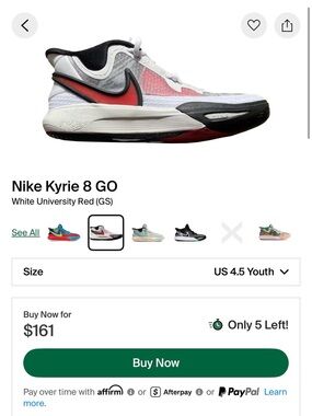 Nike Kids Kyrie 8 GO Basketball Shoes - White / Red / Black